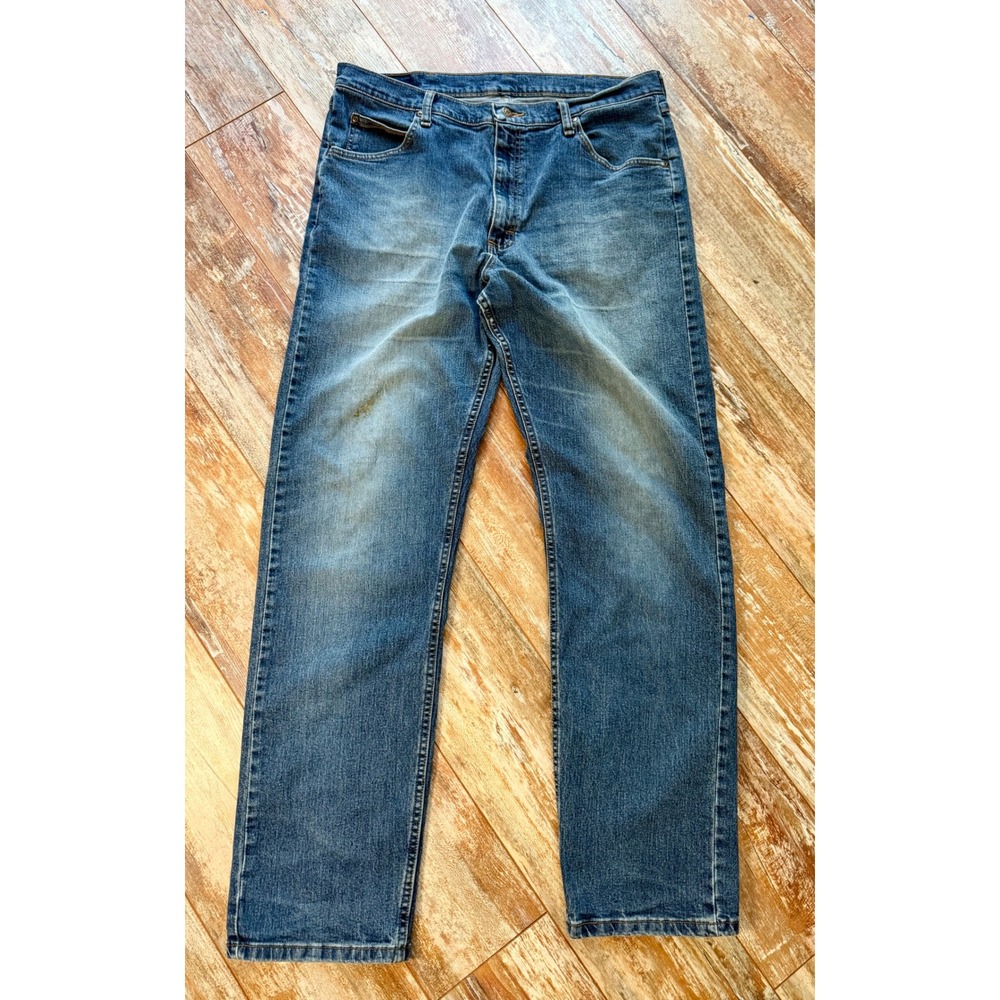 Wrangler Mens Jeans 36x34 Straight Leg Stretch Blue Denim Western Cowboy